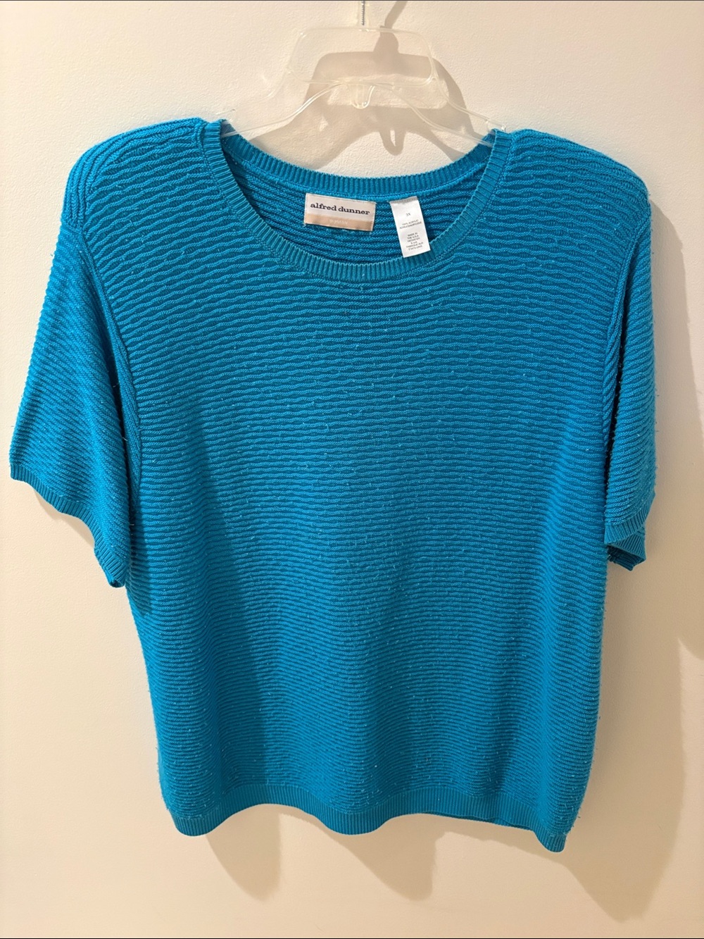 Alfred Dunner Bright Teal Short-Sleeve Textured Knit Top